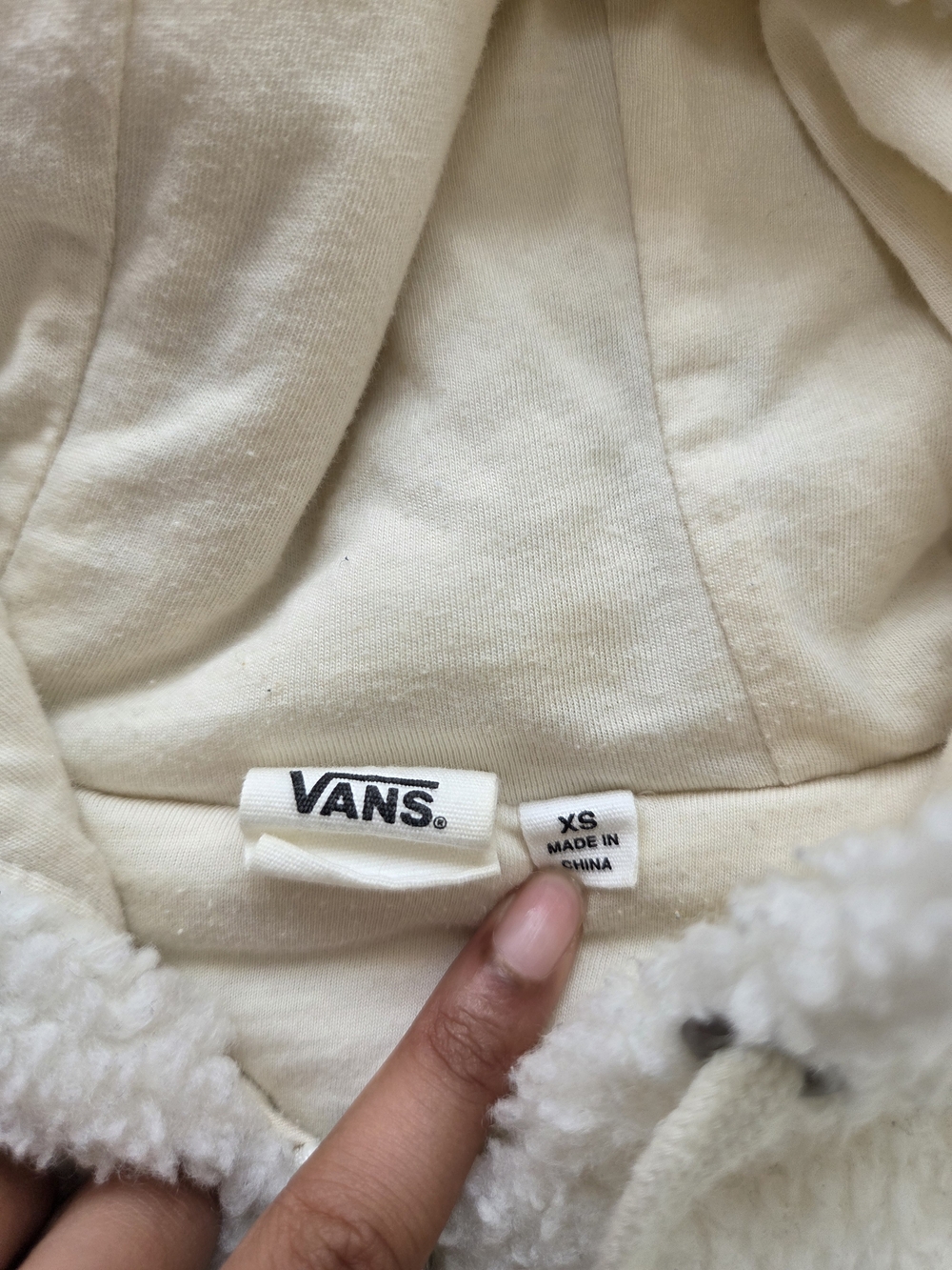 Vans Cream Sherpa Zip-Up Hoodie Sweater - Picture 3 of 5